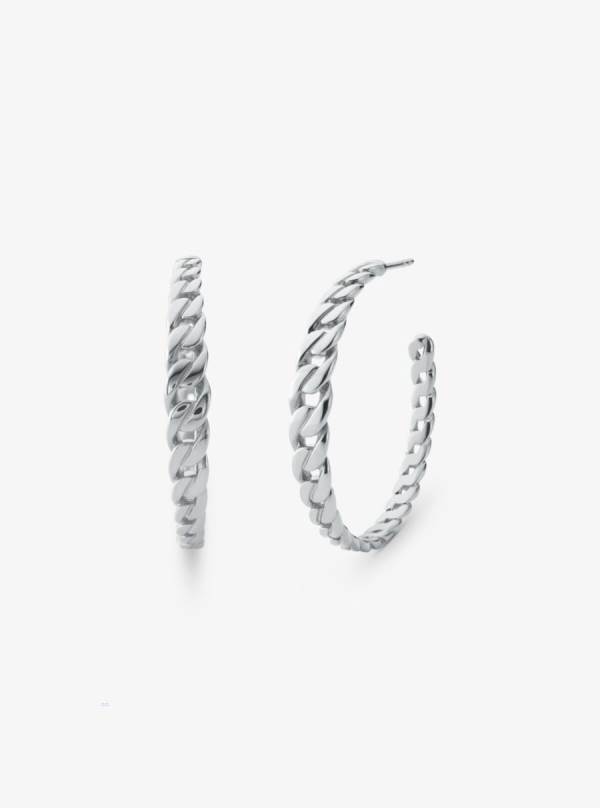 Damske Nausnice Michael Kors 14K Gold-Plated Sterling Silver Curb Link Hoop Strieborne - Šperky Michael Kors Akcia | CHNLG-0349